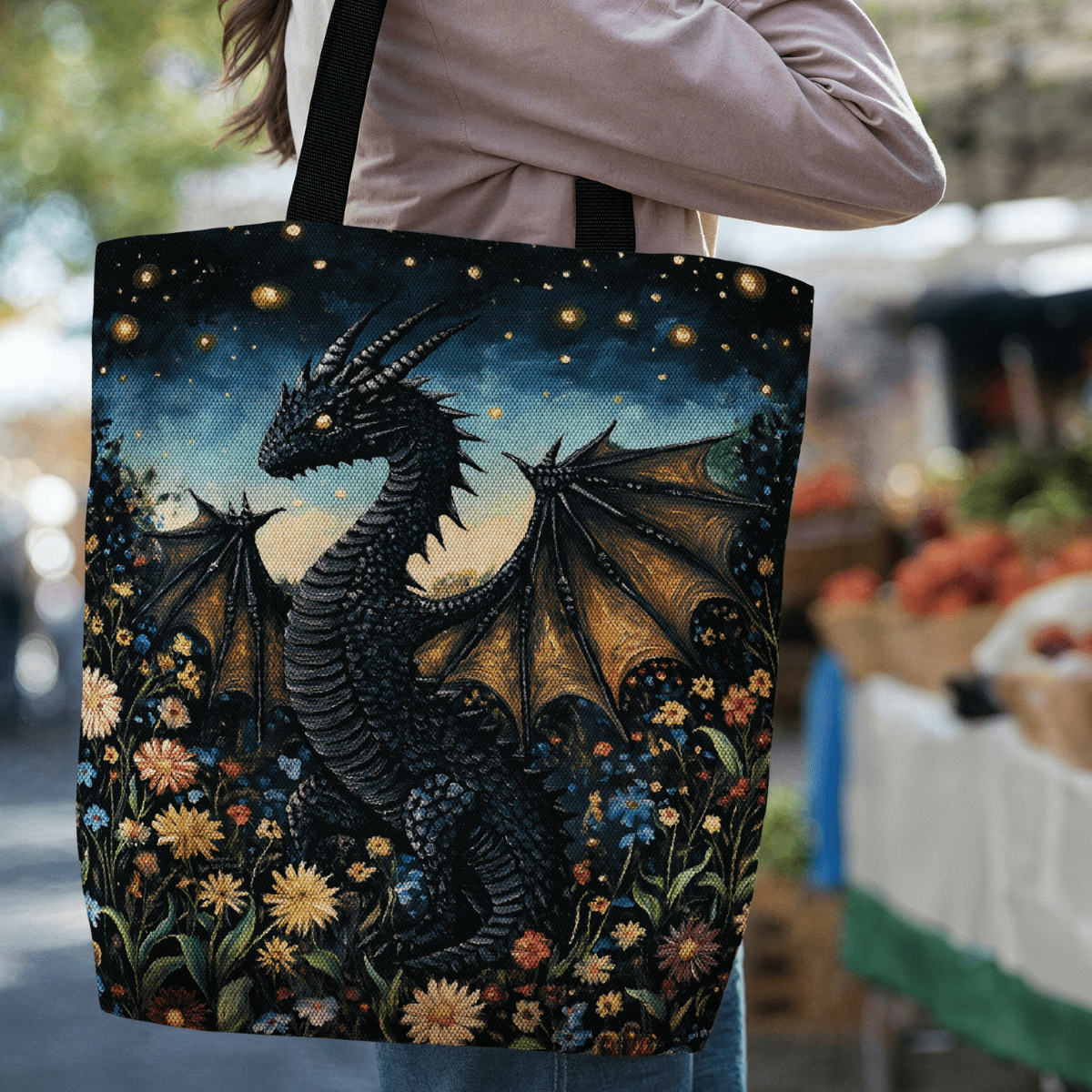 Whimsical Garden Dragon Woven Tote-Offbeat Opulence