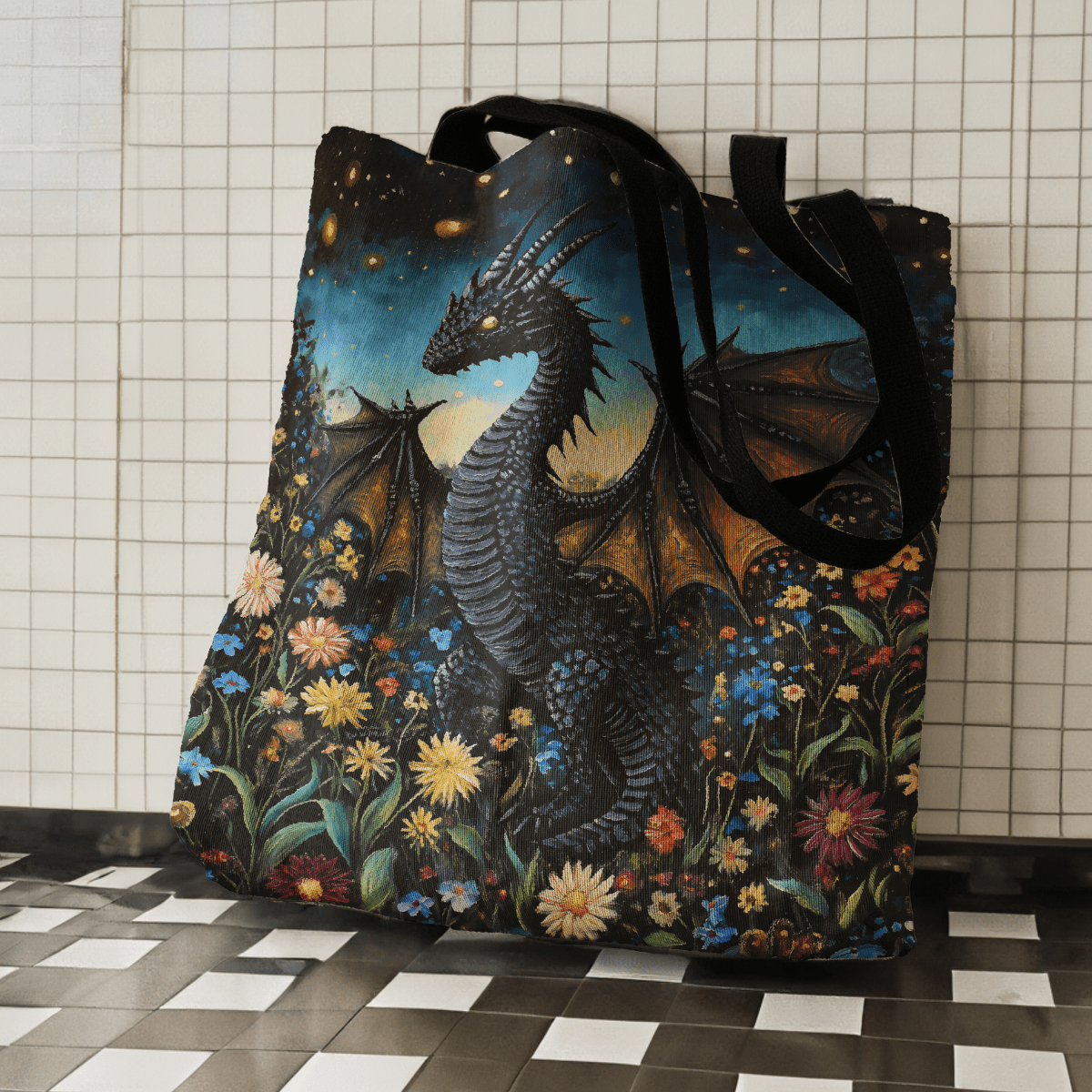Whimsical Garden Dragon Woven Tote-Offbeat Opulence