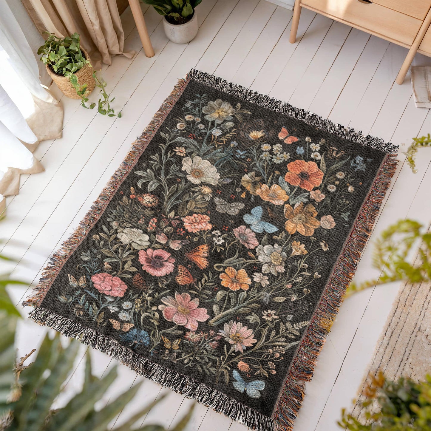 Wildflower Haven Woven Blanket – A Botanical Masterpiece - Offbeat Opulence