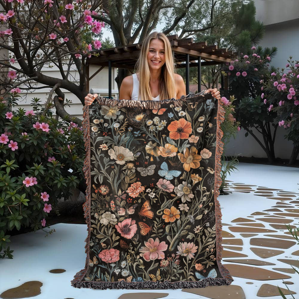 Wildflower Haven Woven Blanket – A Botanical Masterpiece - Offbeat Opulence