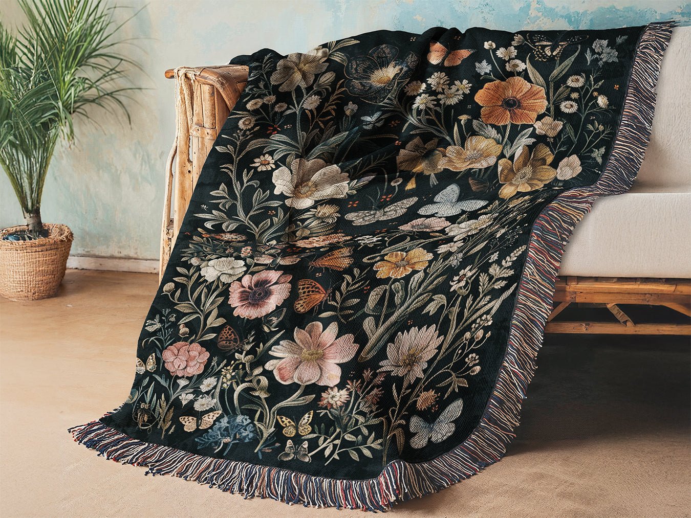 Wildflower Haven Woven Blanket – A Botanical Masterpiece - Offbeat Opulence