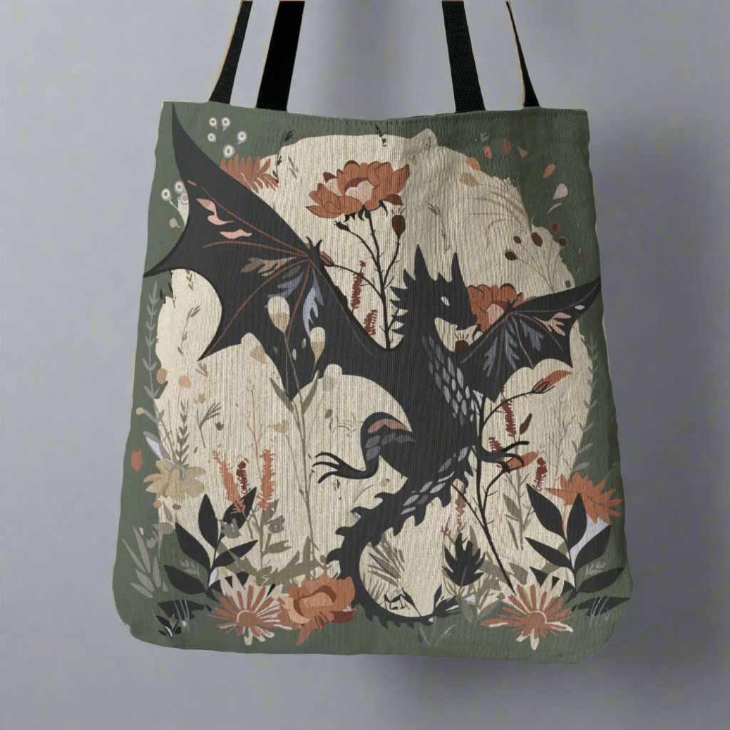 Wildflower Wyvern Woven Tapestry Tote – Strength & Softness Combined - Offbeat Opulence