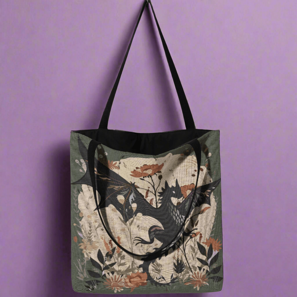 Wildflower Wyvern Woven Tapestry Tote – Strength & Softness Combined - Offbeat Opulence