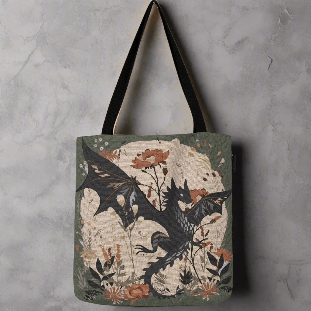 Wildflower Wyvern Woven Tapestry Tote – Strength & Softness Combined - Offbeat Opulence