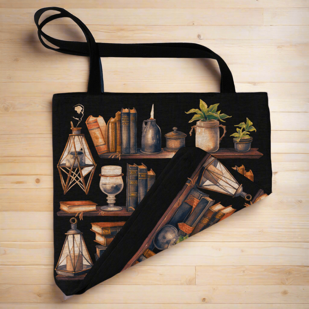 Witch’s Library Woven Tote – A Spellbinding Literary Companion-Offbeat Opulence