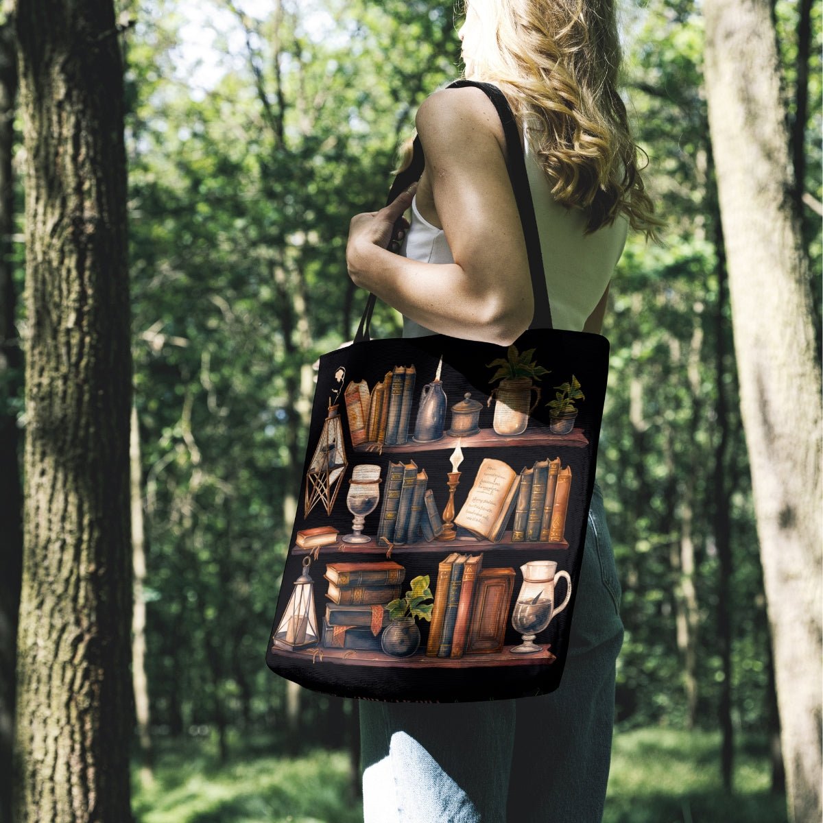 Witch’s Library Woven Tote – A Spellbinding Literary Companion - Offbeat Opulence