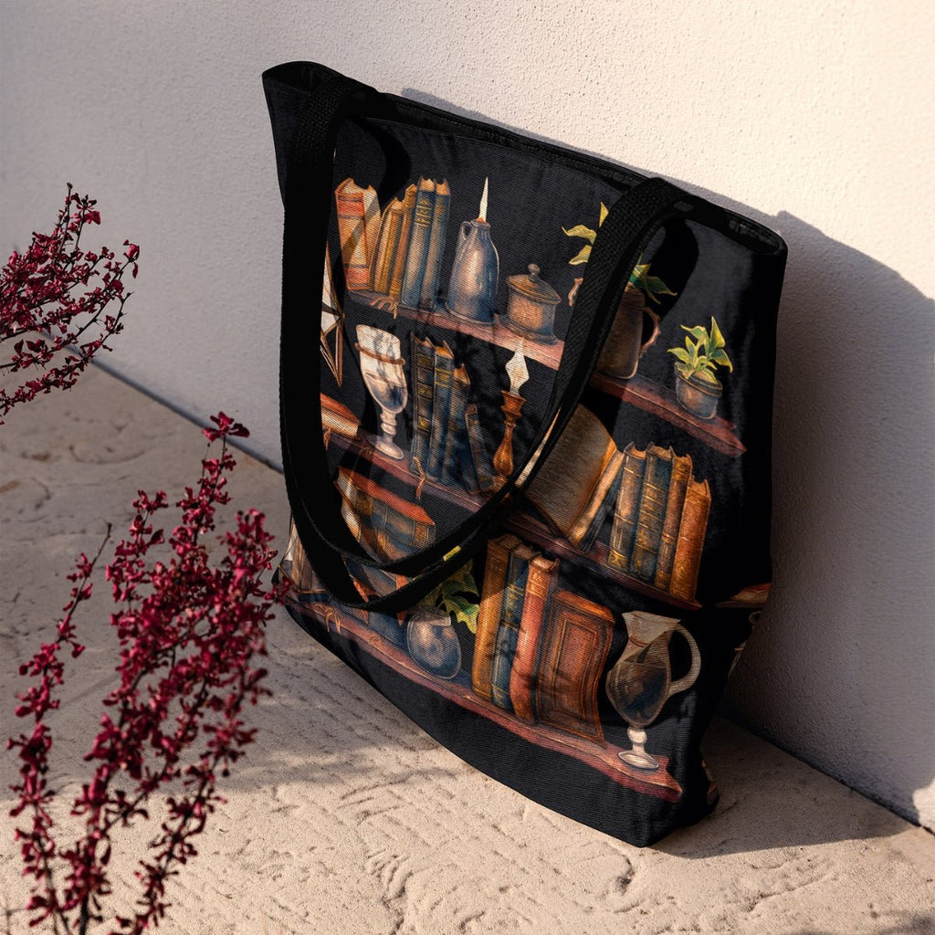 Witch’s Library Woven Tote – A Spellbinding Literary Companion-Offbeat Opulence