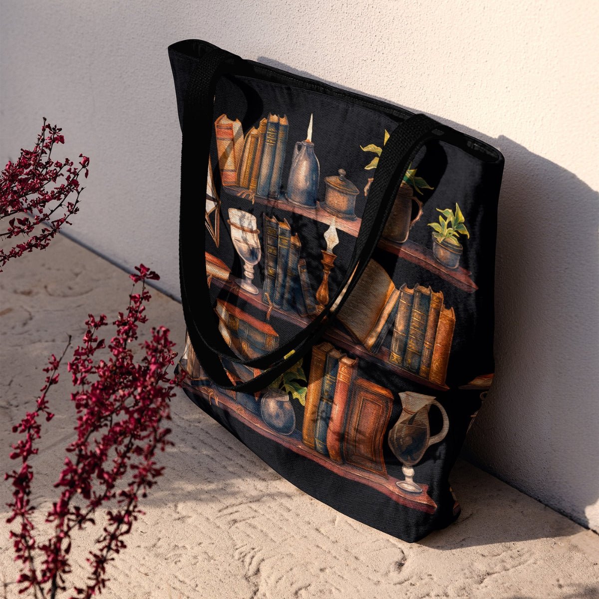 Witch’s Library Woven Tote – A Spellbinding Literary Companion - Offbeat Opulence